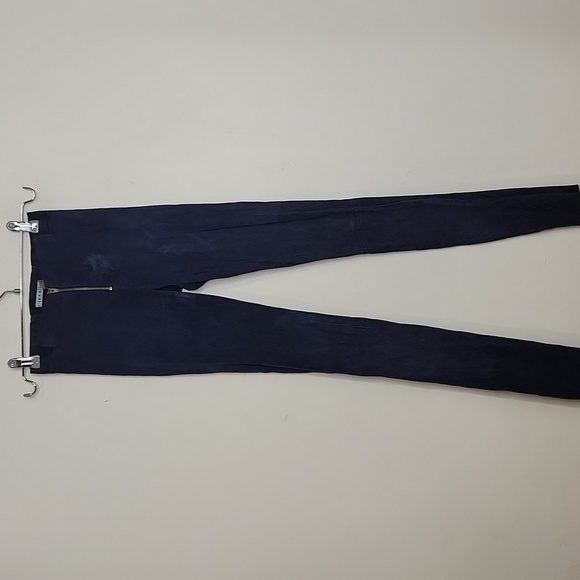 Alice+ Olivia Lambskin Blue Suede Zip Front Skinny Pants Size 00 Women - Picture 3 of 12